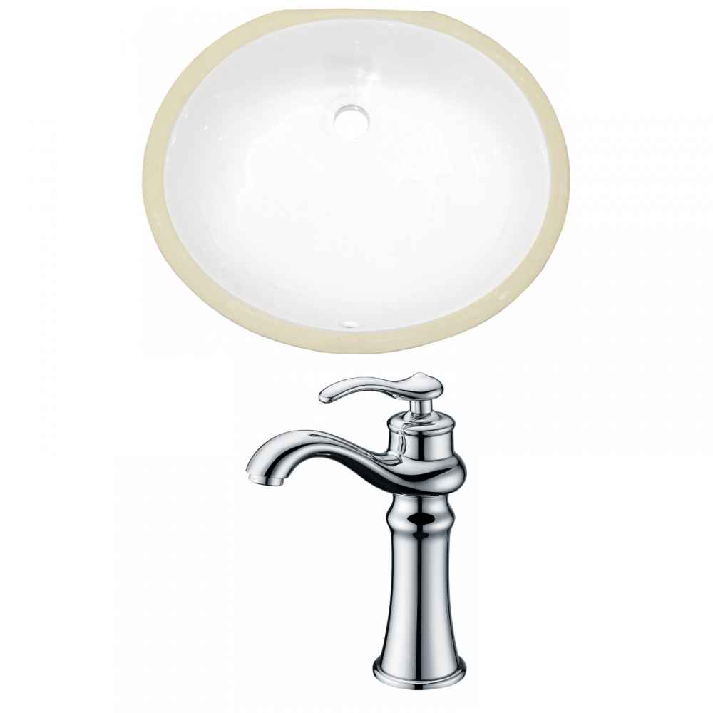 19.5-in. W Oval Bathroom Undermount Sink Set In White - Chrome Hardware