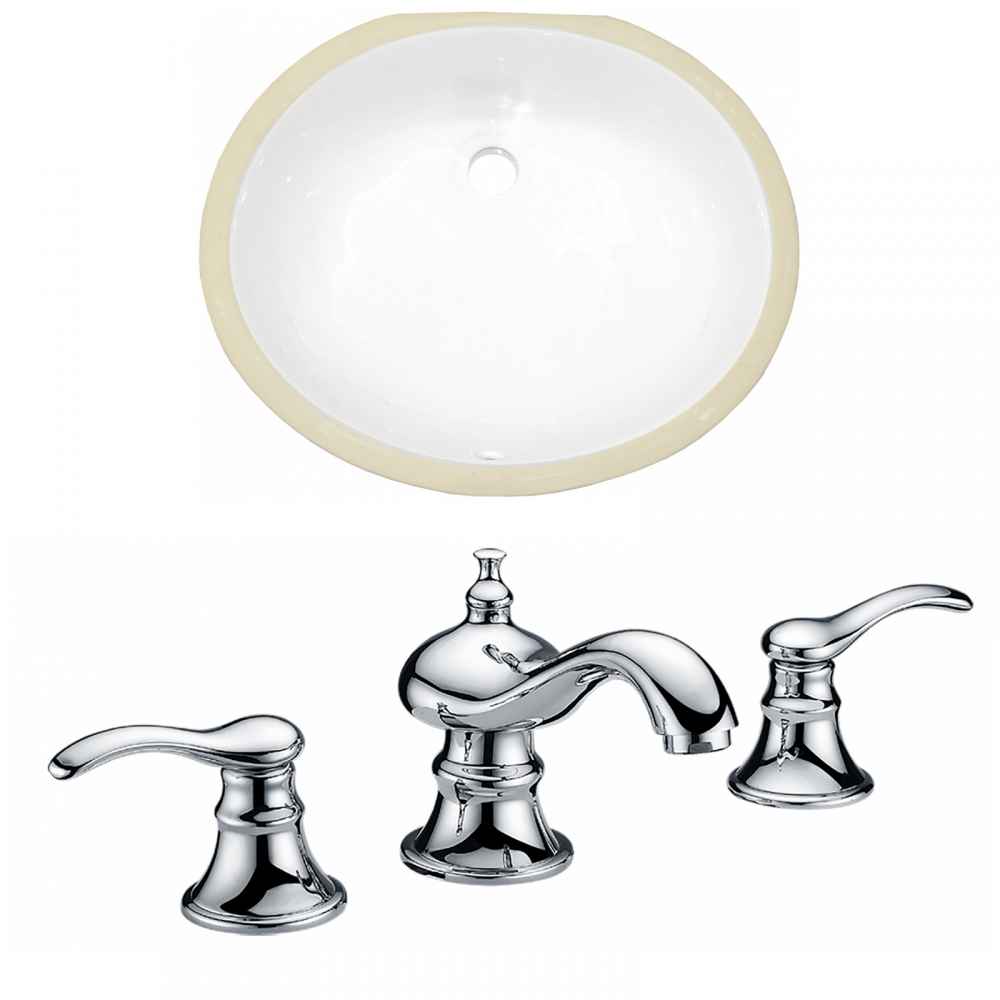 19.5-in. W Oval Bathroom Undermount Sink Set In White - Chrome Hardware