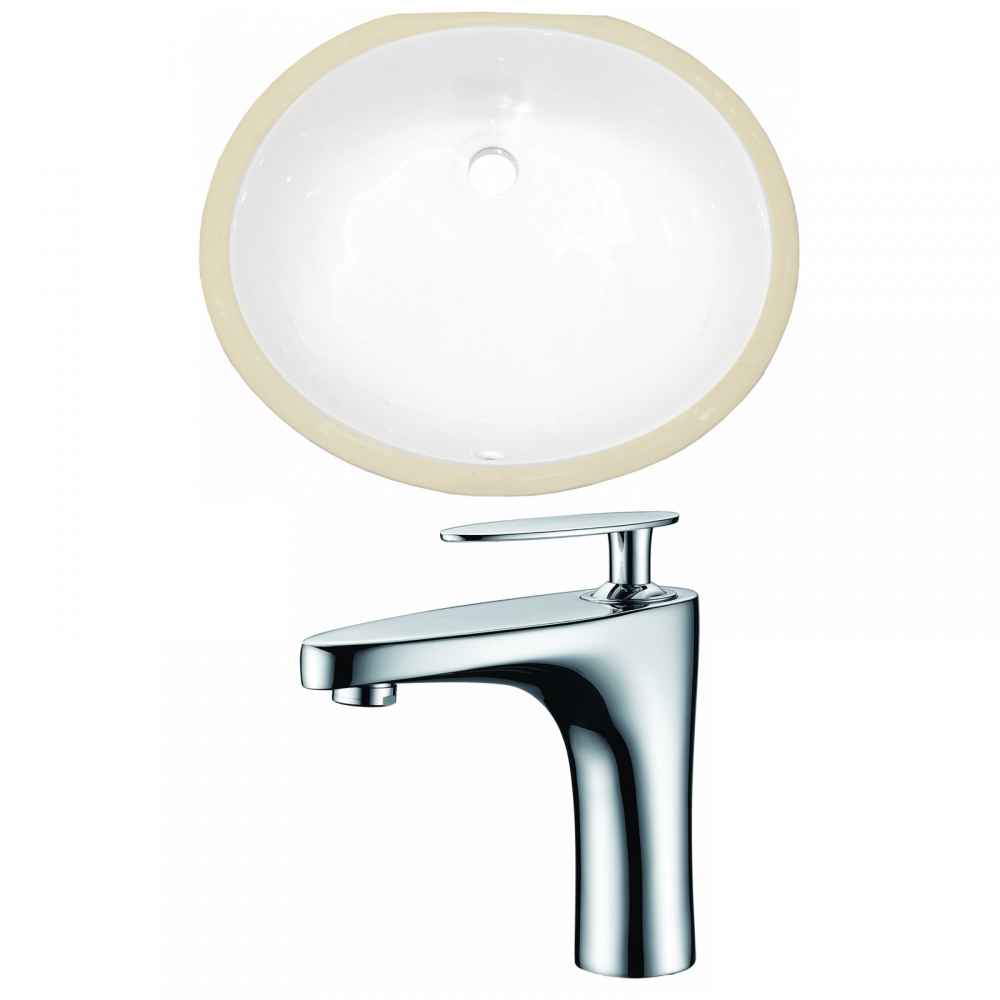 19.5-in. W Oval Bathroom Undermount Sink Set In White - Chrome Hardware
