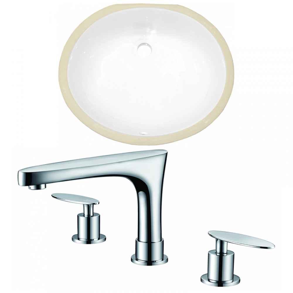 19.5-in. W Oval Bathroom Undermount Sink Set In White - Chrome Hardware