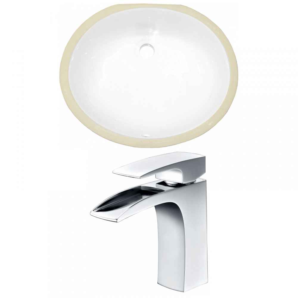 19.5-in. W Oval Bathroom Undermount Sink Set In White - Chrome Hardware