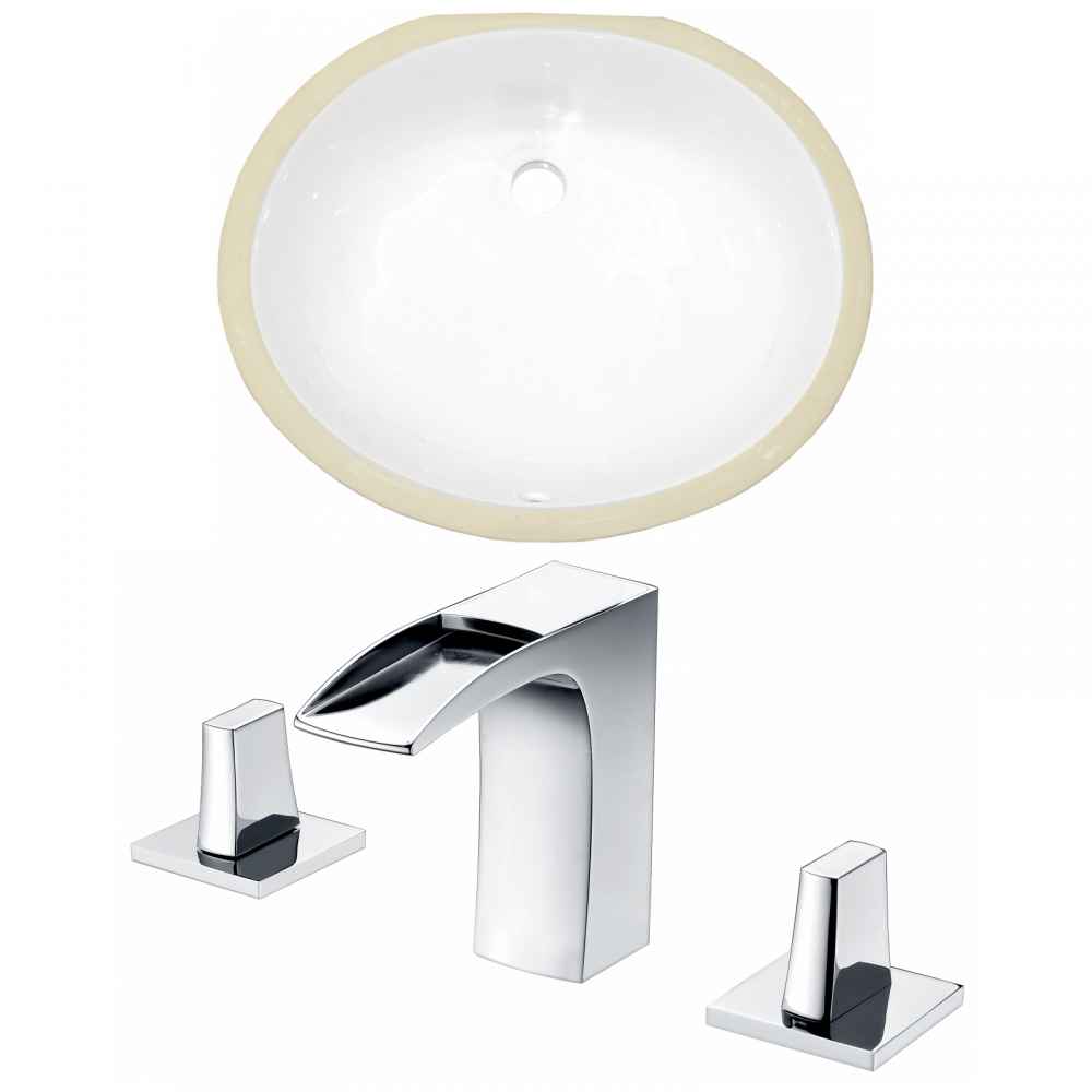 19.5-in. W Oval Bathroom Undermount Sink Set In White - Chrome Hardware