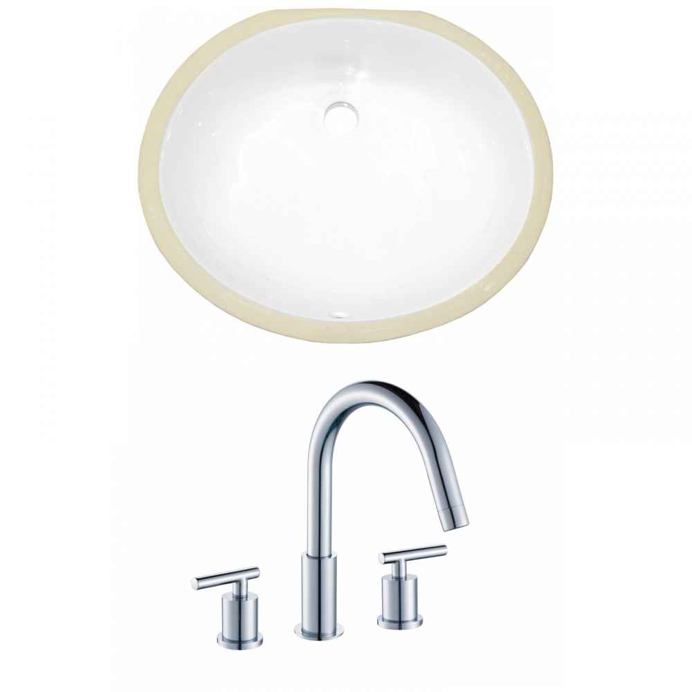 19.5-in. W Oval Bathroom Undermount Sink Set In White - Chrome Hardware