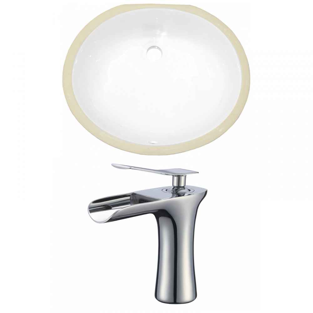 19.5-in. W Oval Bathroom Undermount Sink Set In White - Chrome Hardware