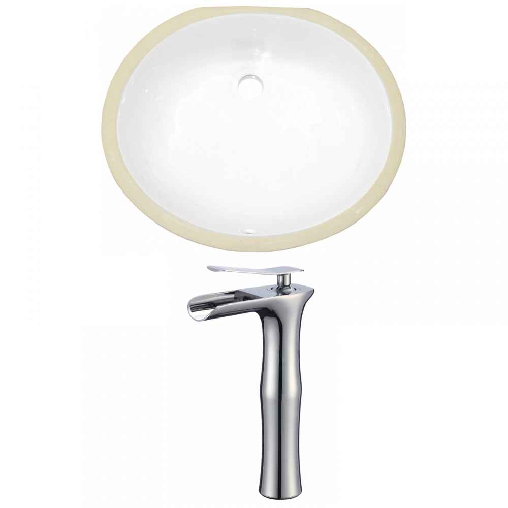 19.5-in. W Oval Bathroom Undermount Sink Set In White - Chrome Hardware