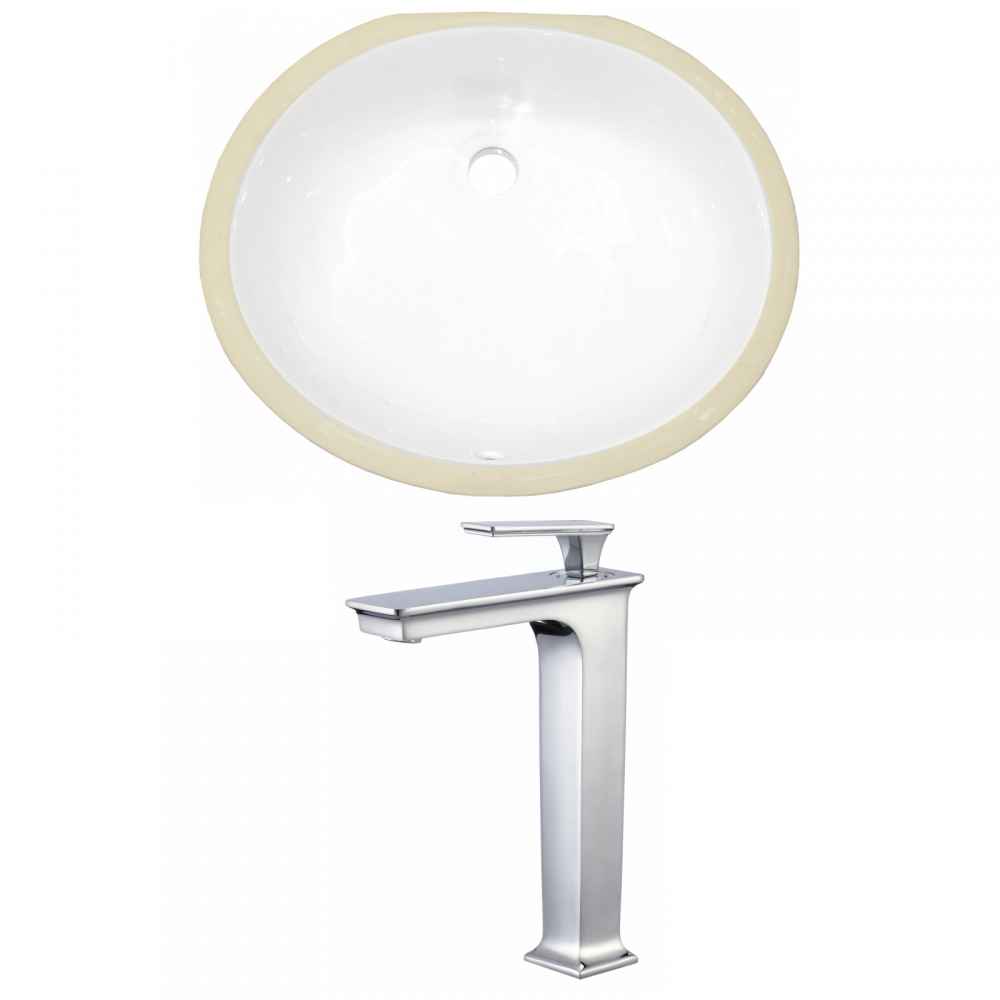19.5-in. W Oval Bathroom Undermount Sink Set In White - Chrome Hardware