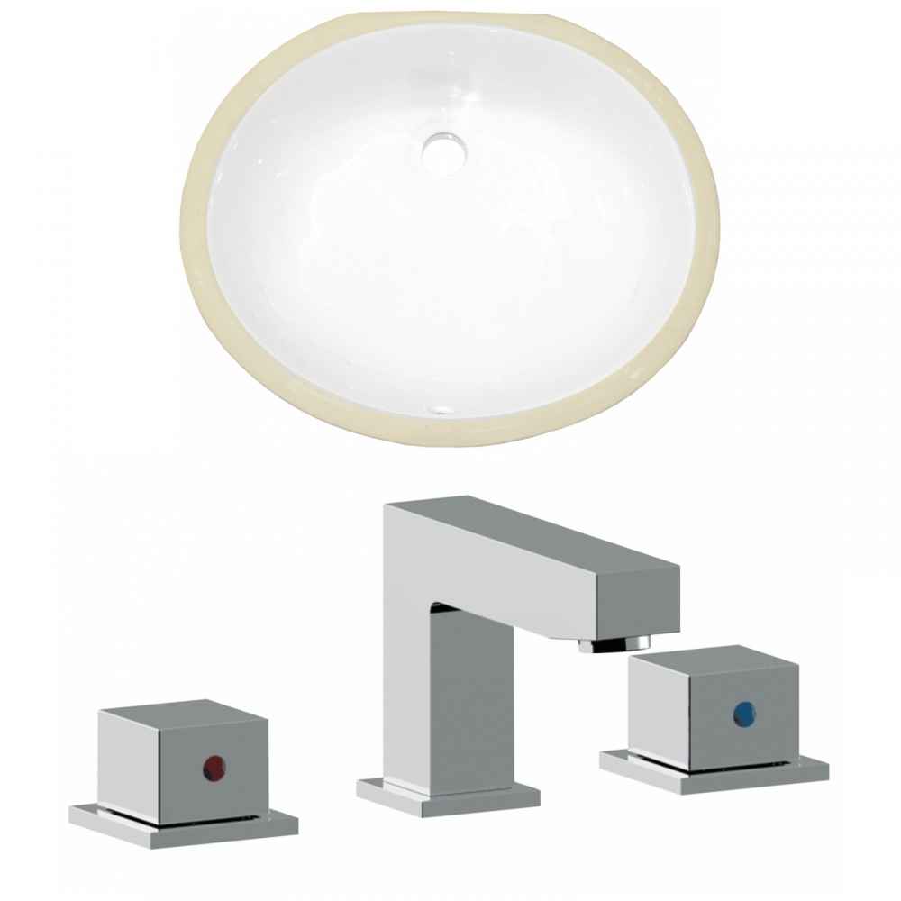 19.5-in. W Oval Bathroom Undermount Sink Set In White - Chrome Hardware