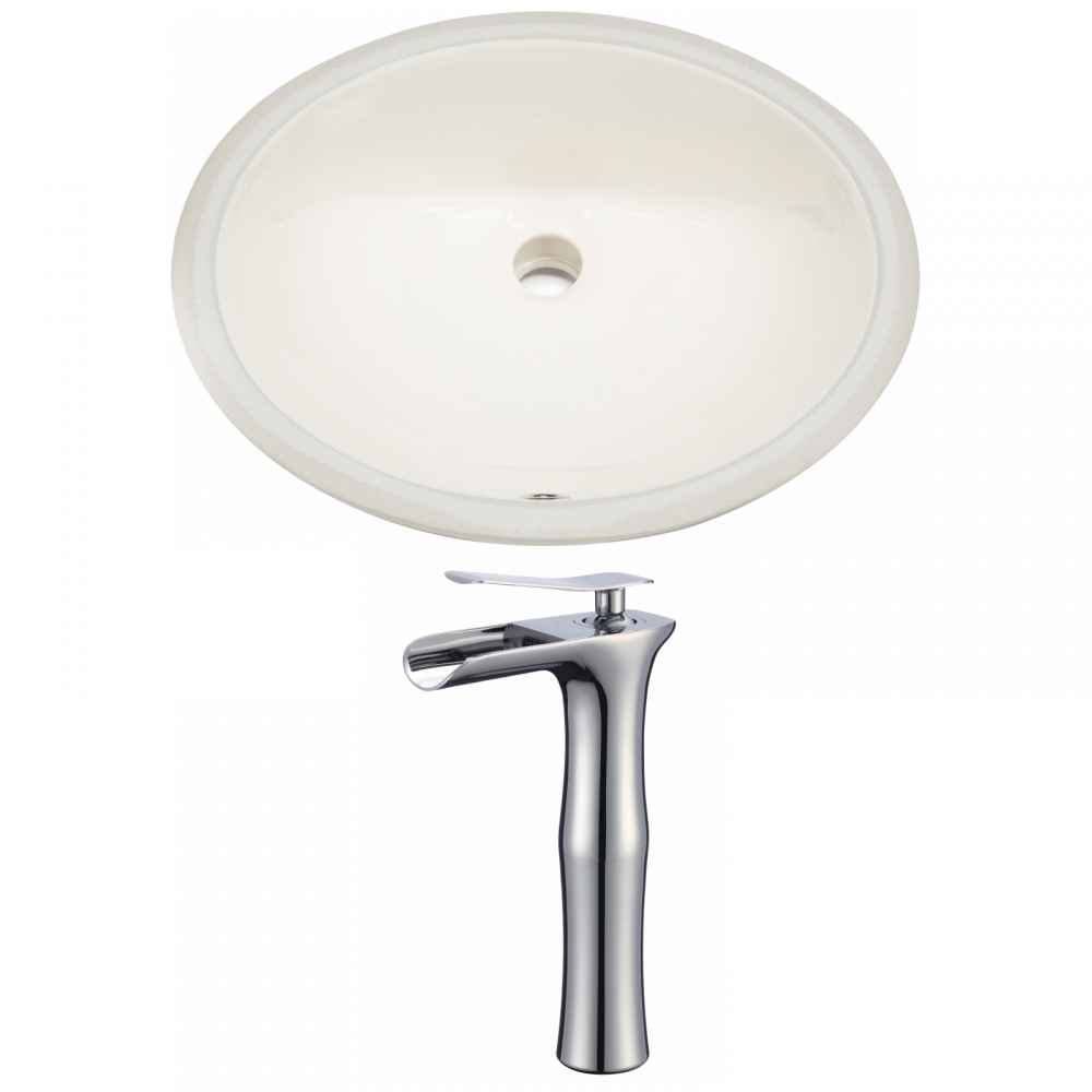 19.75-in. W Oval Bathroom Undermount Sink Set In Biscuit - Chrome Hardware