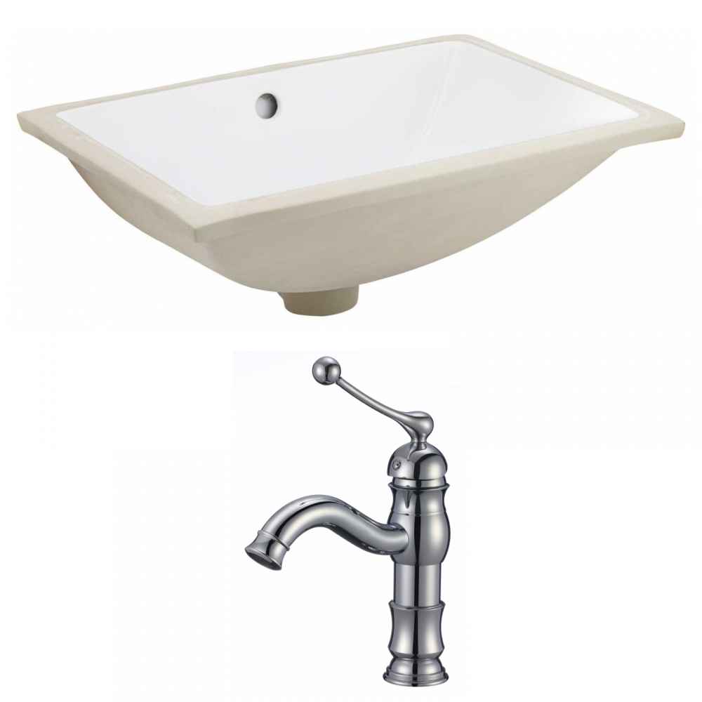 20.75-in. W Rectangle Bathroom Undermount Sink Set In White - Chrome Hardware