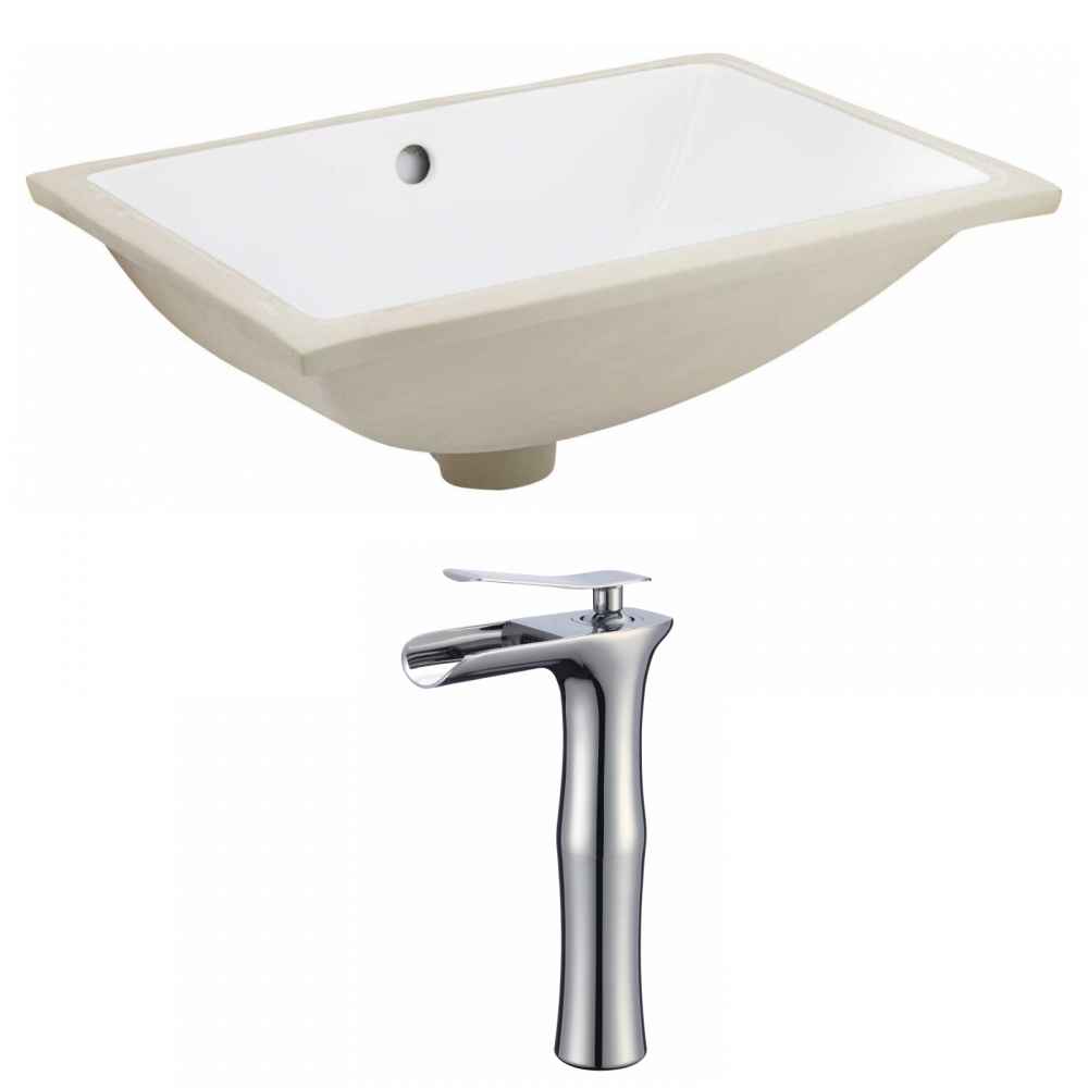 20.75-in. W Rectangle Bathroom Undermount Sink Set In White - Chrome Hardware