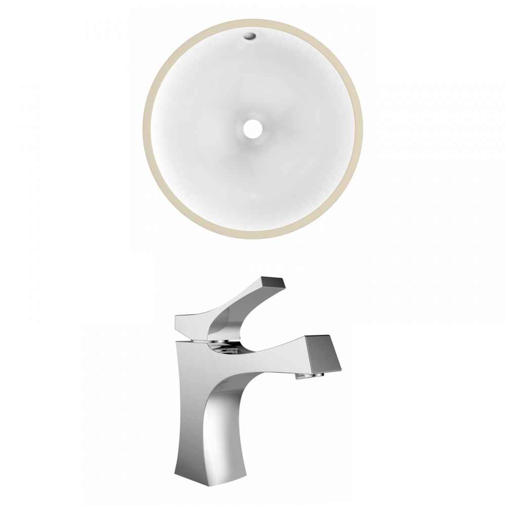 16.5-in. W Round Bathroom Undermount Sink Set In White - Chrome Hardware