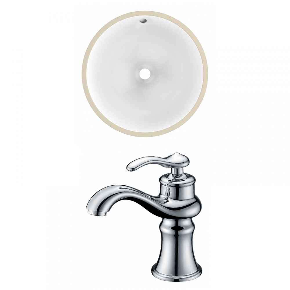 16.5-in. W Round Bathroom Undermount Sink Set In White - Chrome Hardware