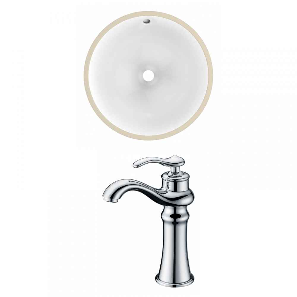 16.5-in. W Round Bathroom Undermount Sink Set In White - Chrome Hardware