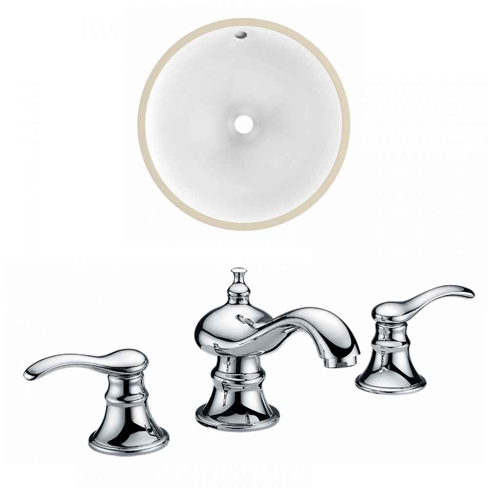16.5-in. W Round Bathroom Undermount Sink Set In White - Chrome Hardware