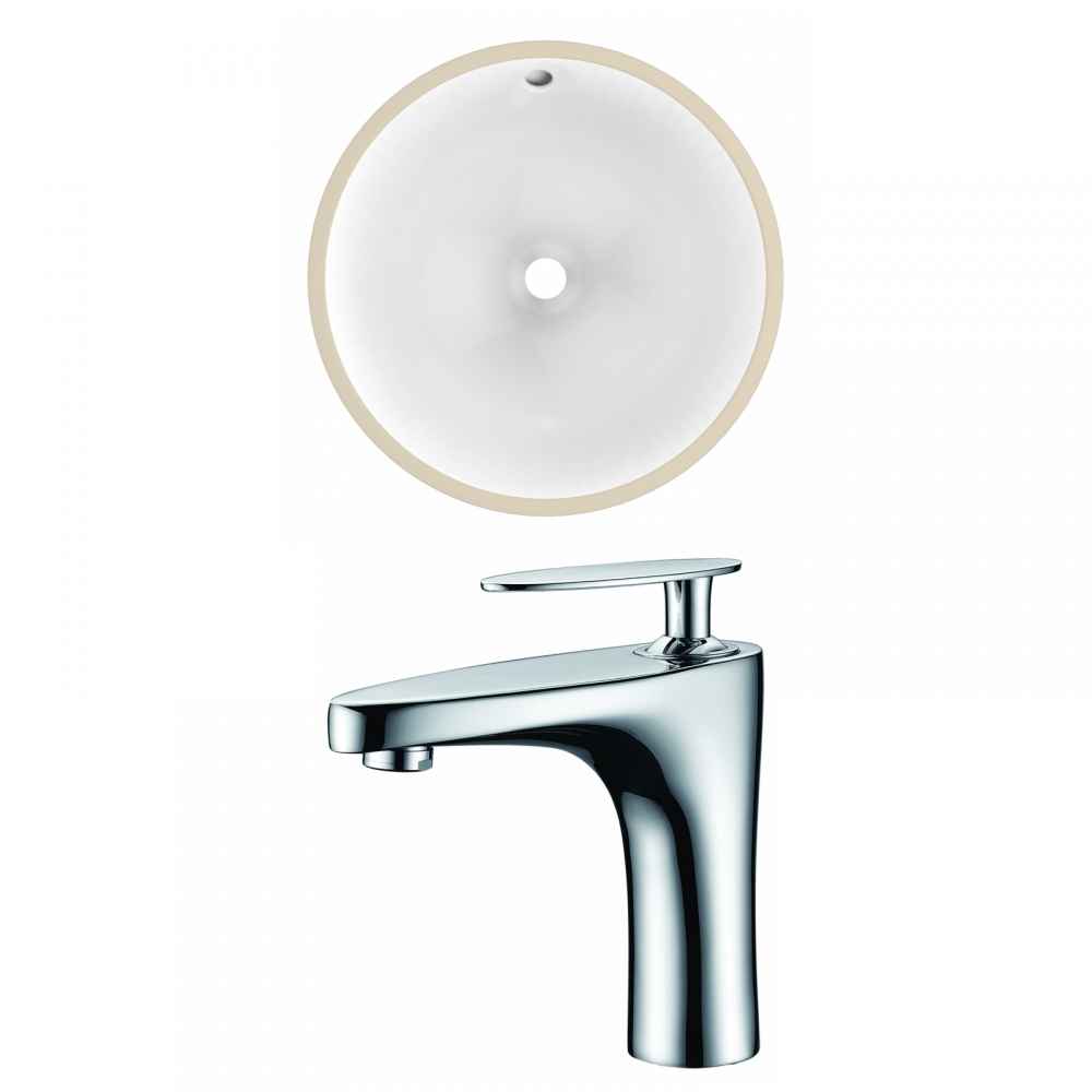 16.5-in. W Round Bathroom Undermount Sink Set In White - Chrome Hardware
