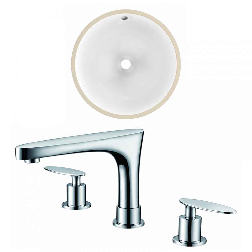 16.5-in. W Round Bathroom Undermount Sink Set In White - Chrome Hardware