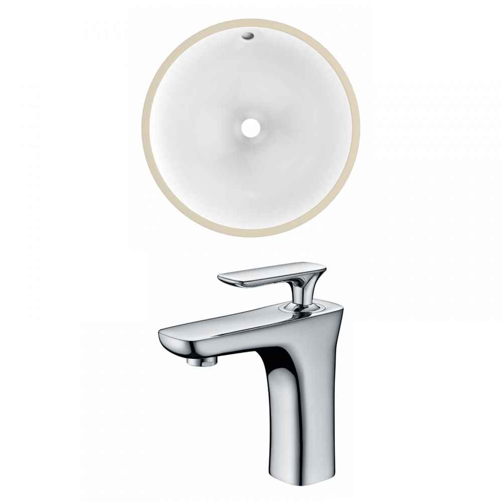 16.5-in. W Round Bathroom Undermount Sink Set In White - Chrome Hardware