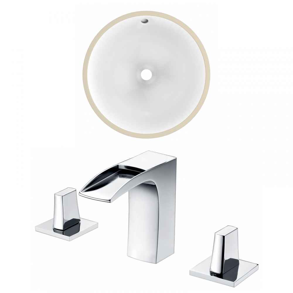 16.5-in. W Round Bathroom Undermount Sink Set In White - Chrome Hardware