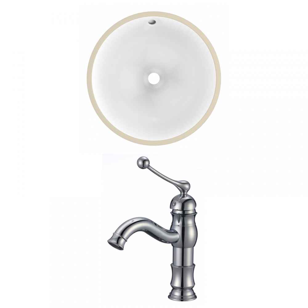 16.5-in. W Round Bathroom Undermount Sink Set In White - Chrome Hardware