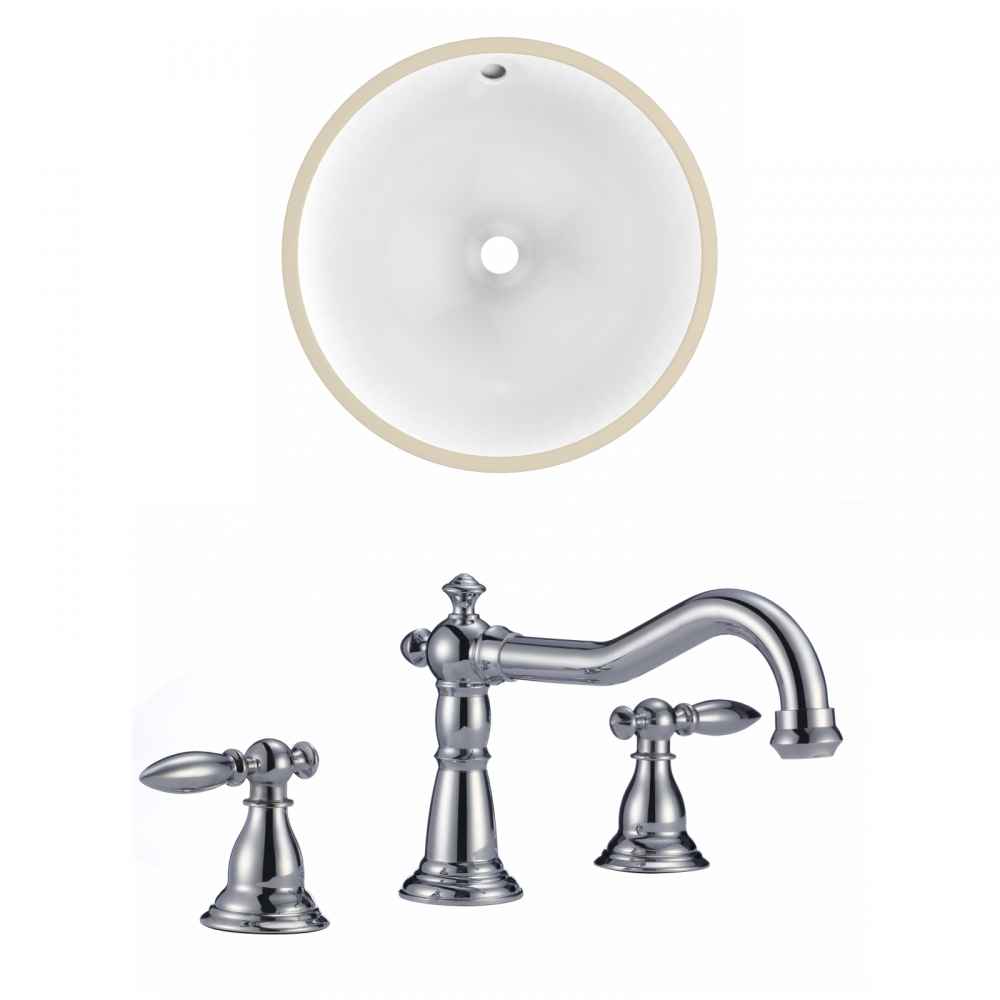 16.5-in. W Round Bathroom Undermount Sink Set In White - Chrome Hardware