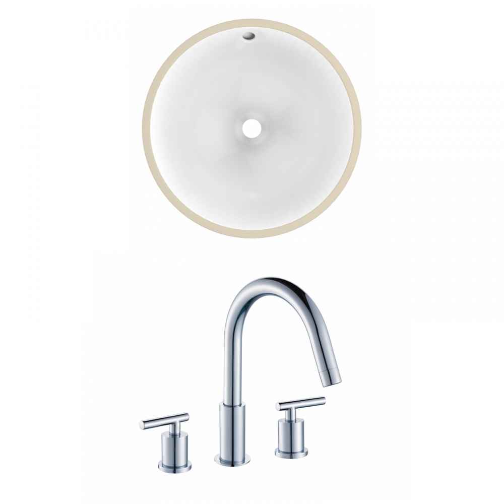 16.5-in. W Round Bathroom Undermount Sink Set In White - Chrome Hardware