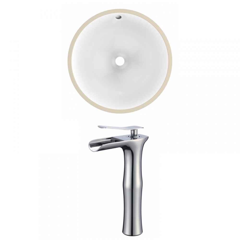 16.5-in. W Round Bathroom Undermount Sink Set In White - Chrome Hardware