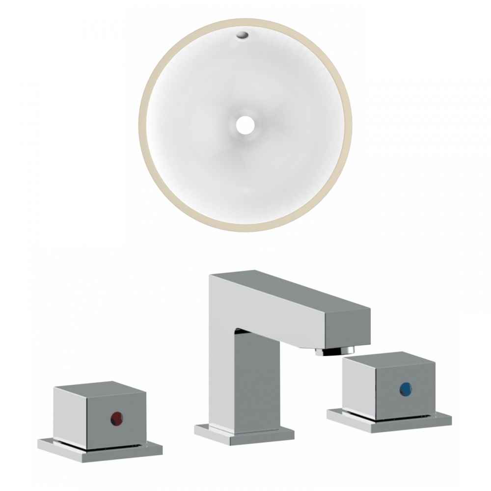16.5-in. W Round Bathroom Undermount Sink Set In White - Chrome Hardware
