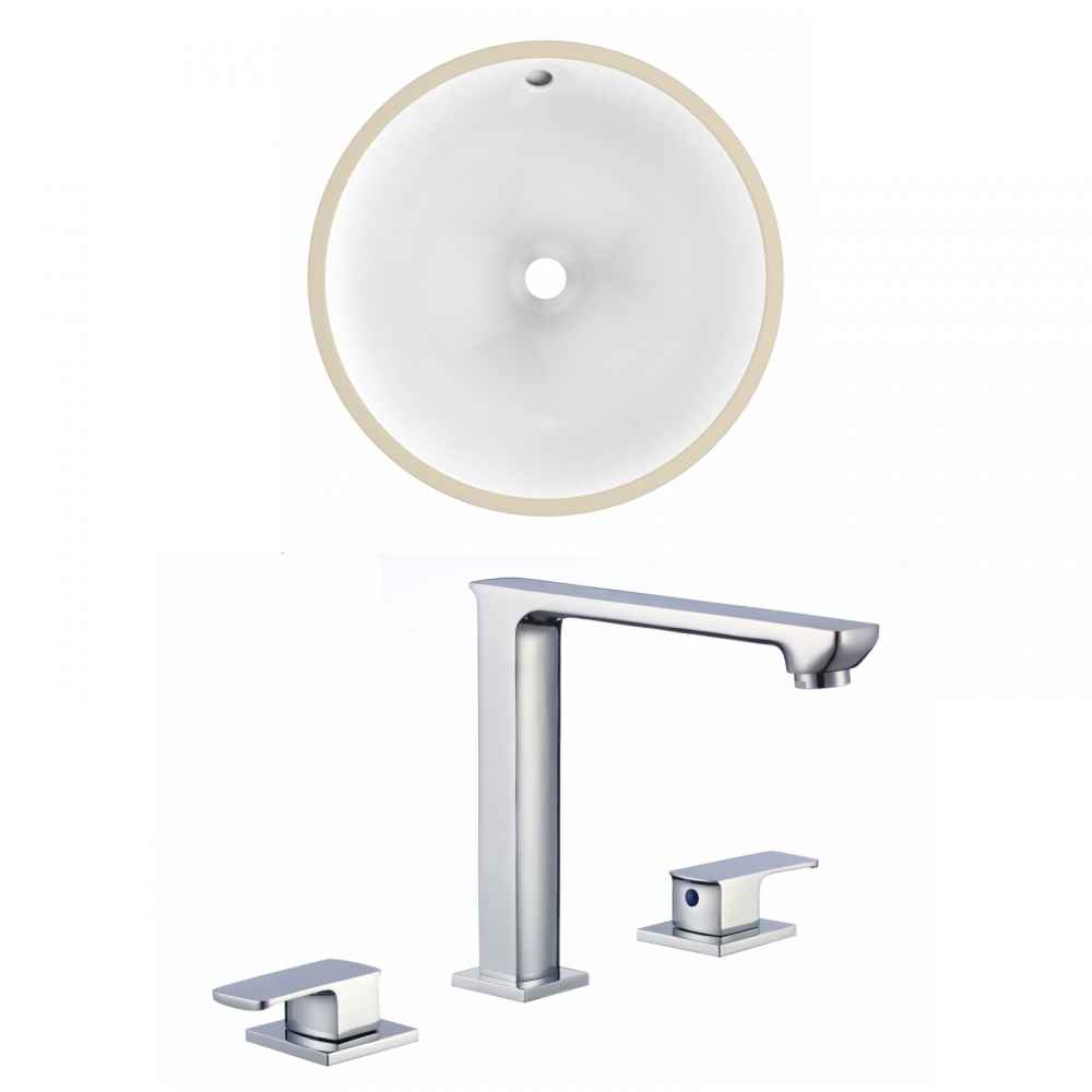 16.5-in. W Round Bathroom Undermount Sink Set In White - Chrome Hardware