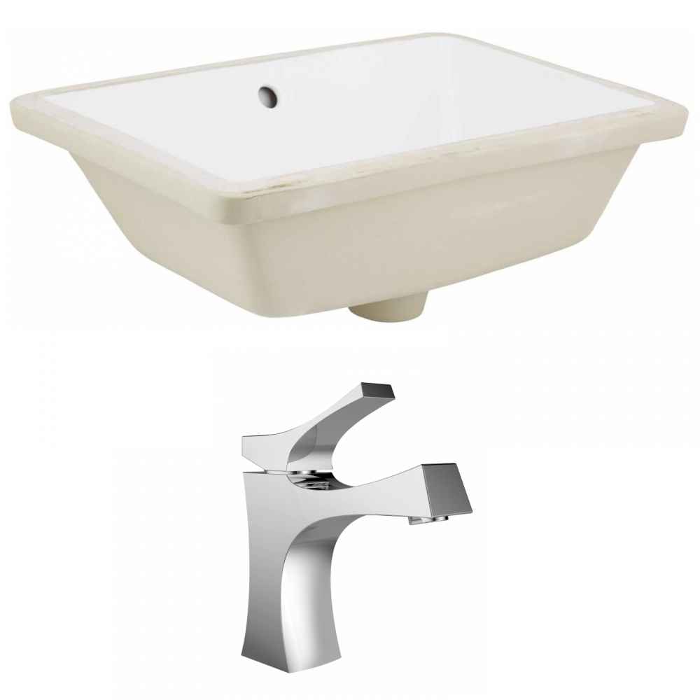 18.25-in. W Rectangle Bathroom Undermount Sink Set In White - Chrome Hardware