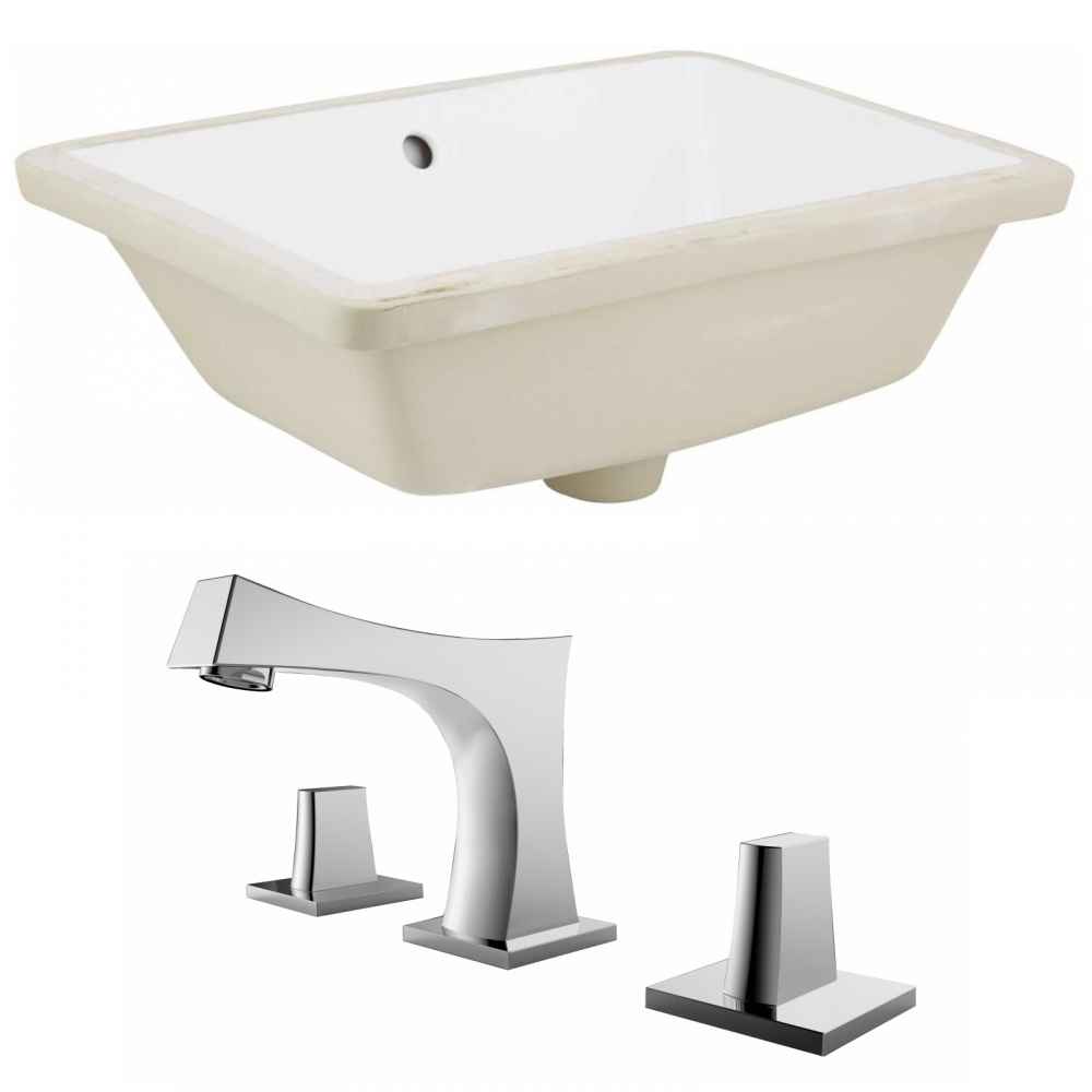 18.25-in. W Rectangle Bathroom Undermount Sink Set In White - Chrome Hardware