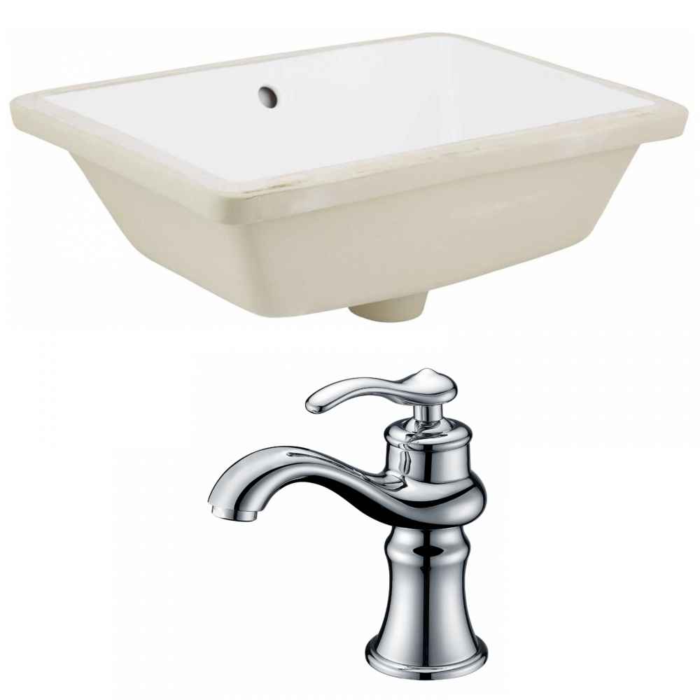 18.25-in. W Rectangle Bathroom Undermount Sink Set In White - Chrome Hardware