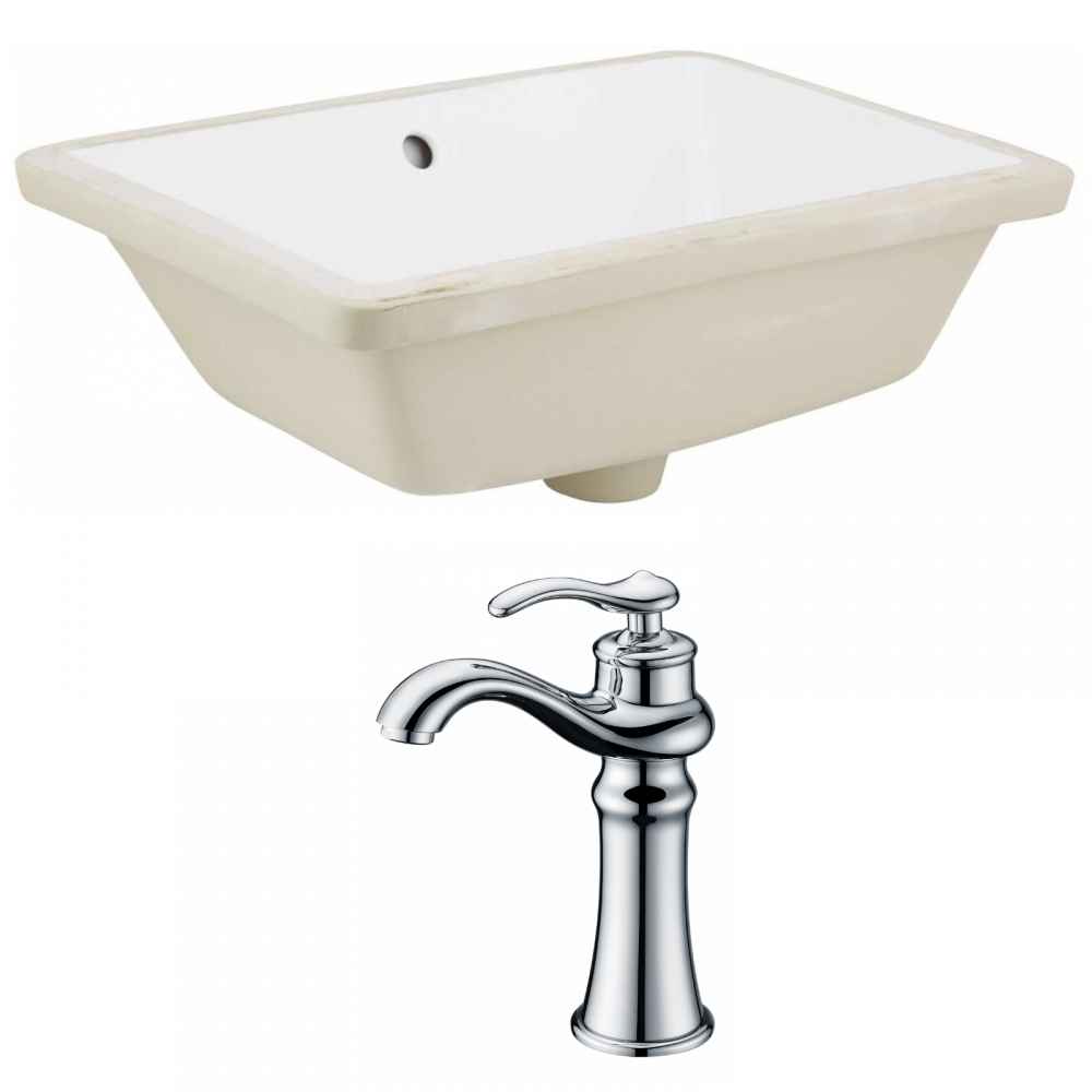 18.25-in. W Rectangle Bathroom Undermount Sink Set In White - Chrome Hardware