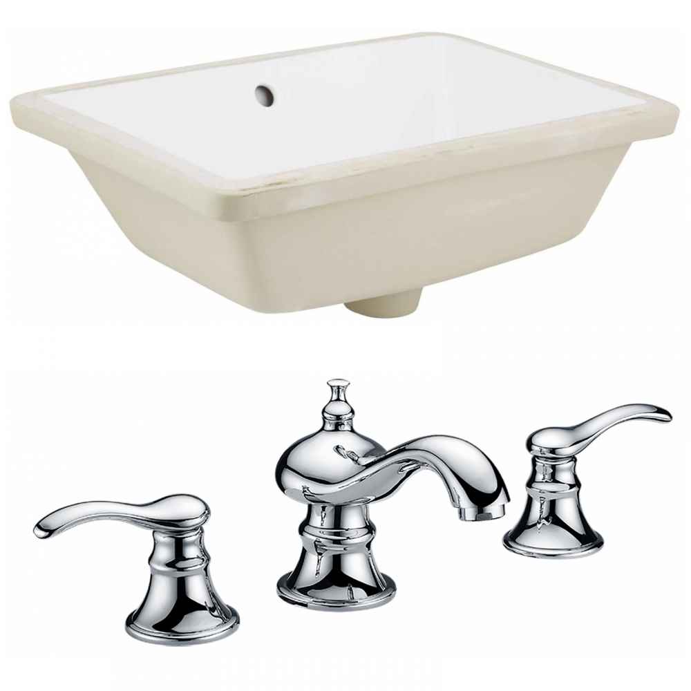 18.25-in. W Rectangle Bathroom Undermount Sink Set In White - Chrome Hardware