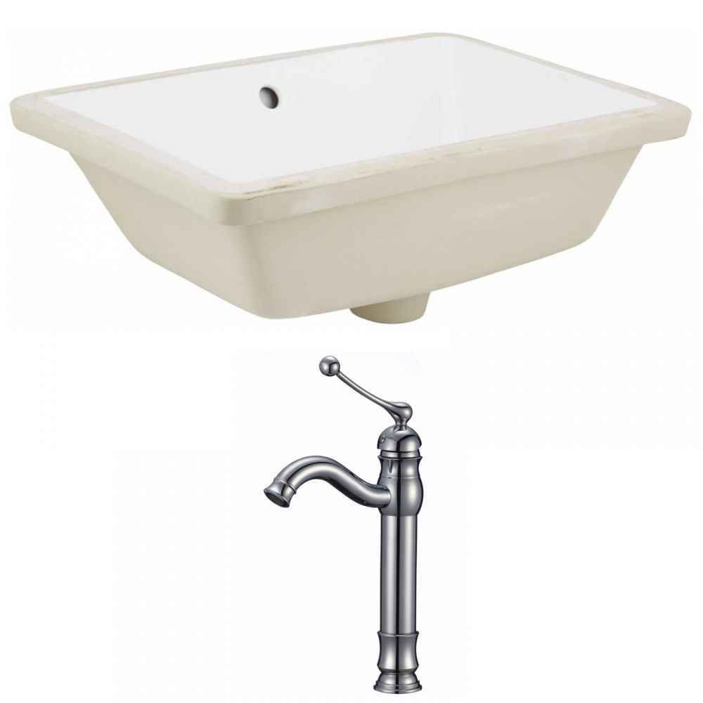 18.25-in. W Rectangle Bathroom Undermount Sink Set In White - Chrome Hardware