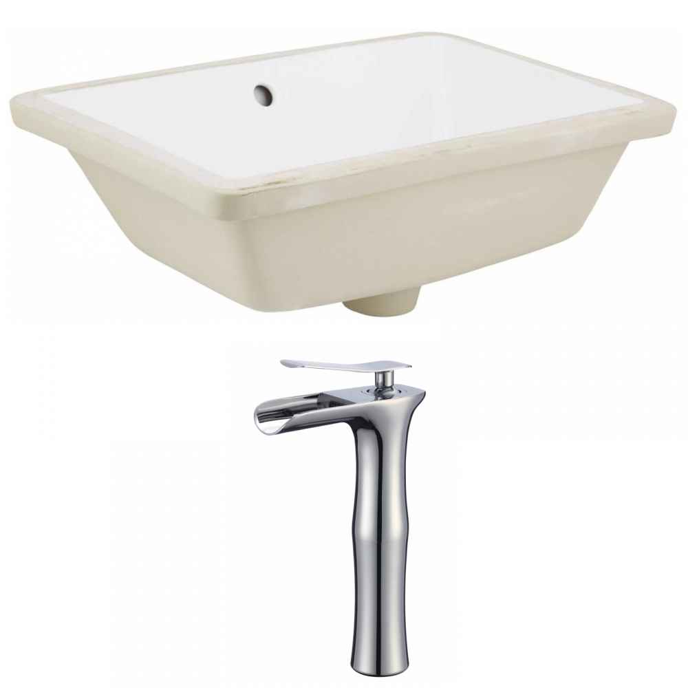18.25-in. W Rectangle Bathroom Undermount Sink Set In White - Chrome Hardware