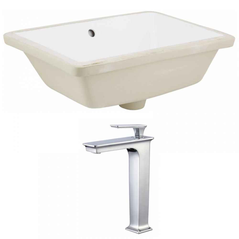 18.25-in. W Rectangle Bathroom Undermount Sink Set In White - Chrome Hardware