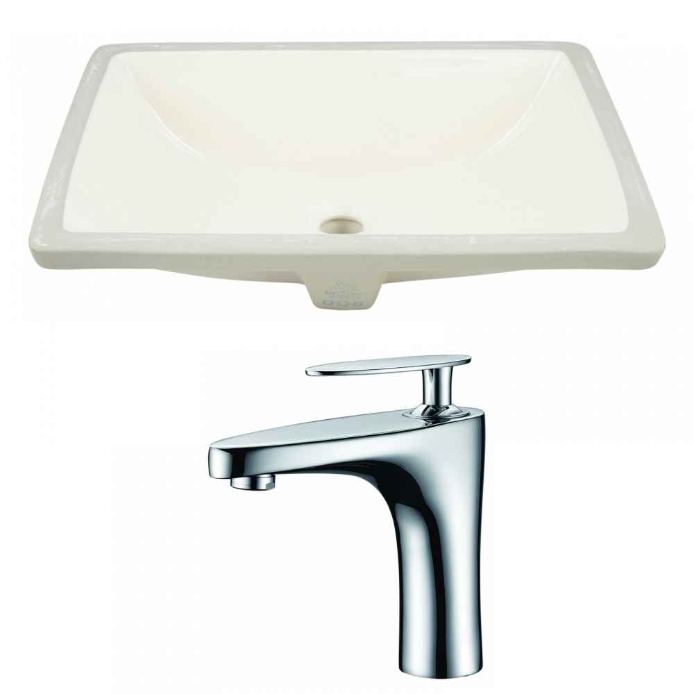 20.75-in. W Rectangle Bathroom Undermount Sink Set In Biscuit - Chrome Hardware