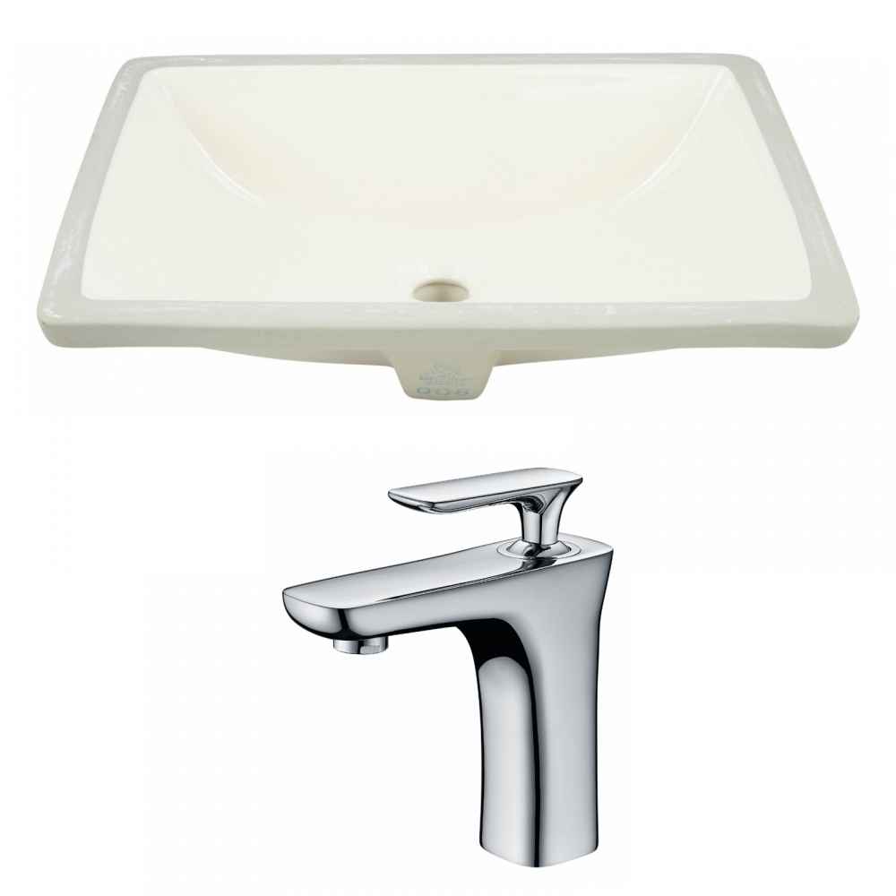20.75-in. W Rectangle Bathroom Undermount Sink Set In Biscuit - Chrome Hardware