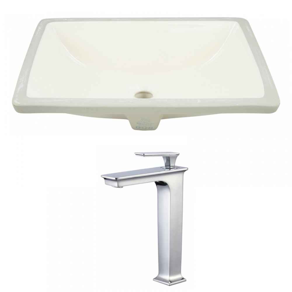 20.75-in. W Rectangle Bathroom Undermount Sink Set In Biscuit - Chrome Hardware
