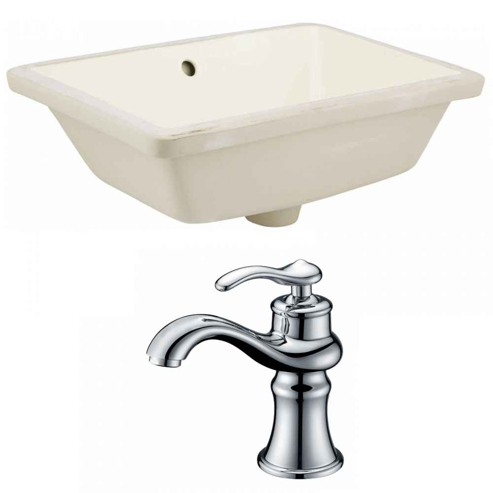 18.25-in. W Rectangle Bathroom Undermount Sink Set In Biscuit - Chrome Hardware