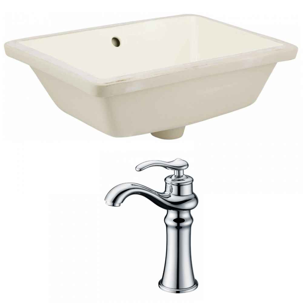 18.25-in. W Rectangle Bathroom Undermount Sink Set In Biscuit - Chrome Hardware