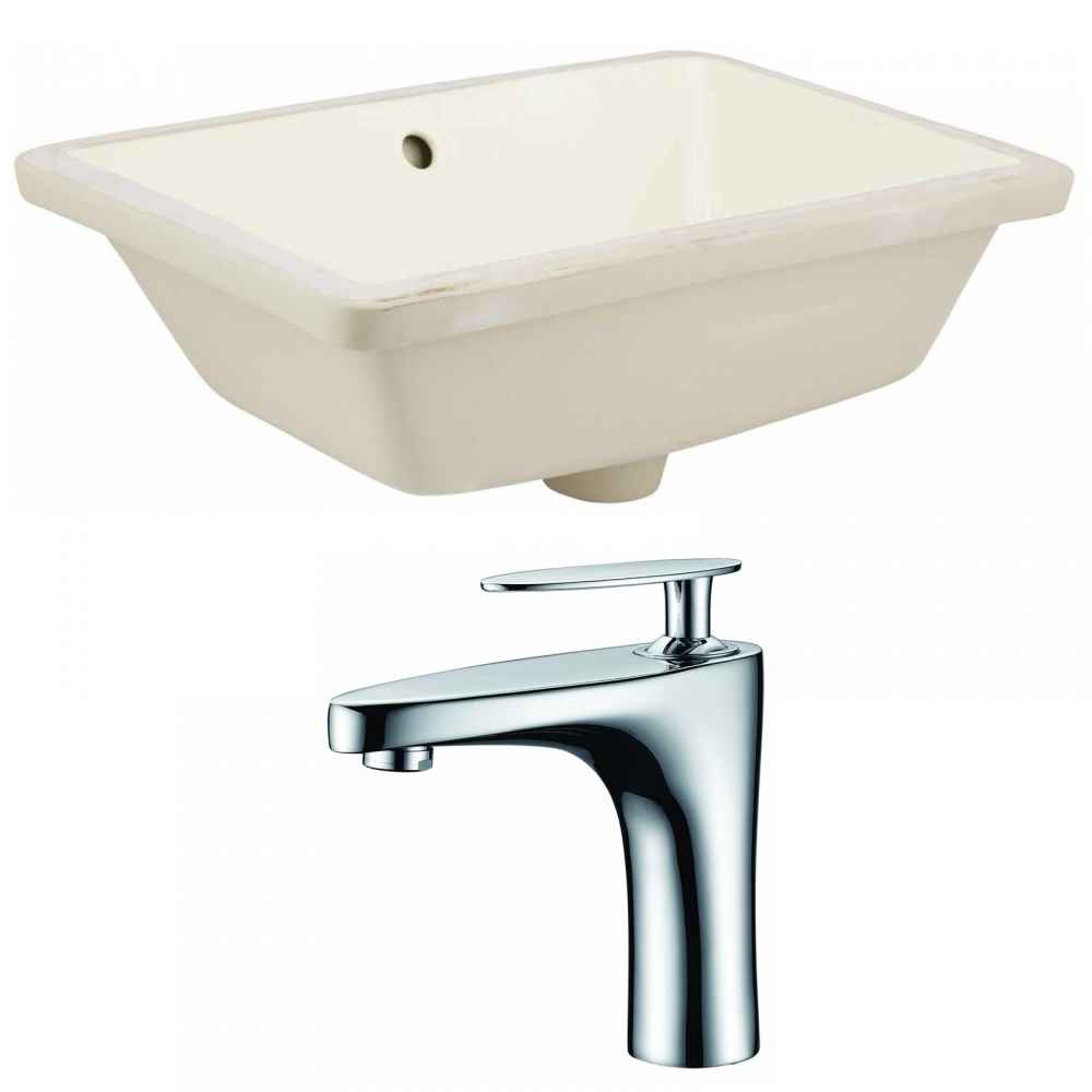 18.25-in. W Rectangle Bathroom Undermount Sink Set In Biscuit - Chrome Hardware