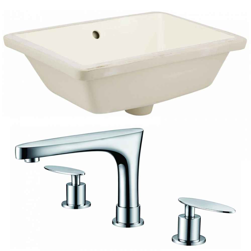 18.25-in. W Rectangle Bathroom Undermount Sink Set In Biscuit - Chrome Hardware