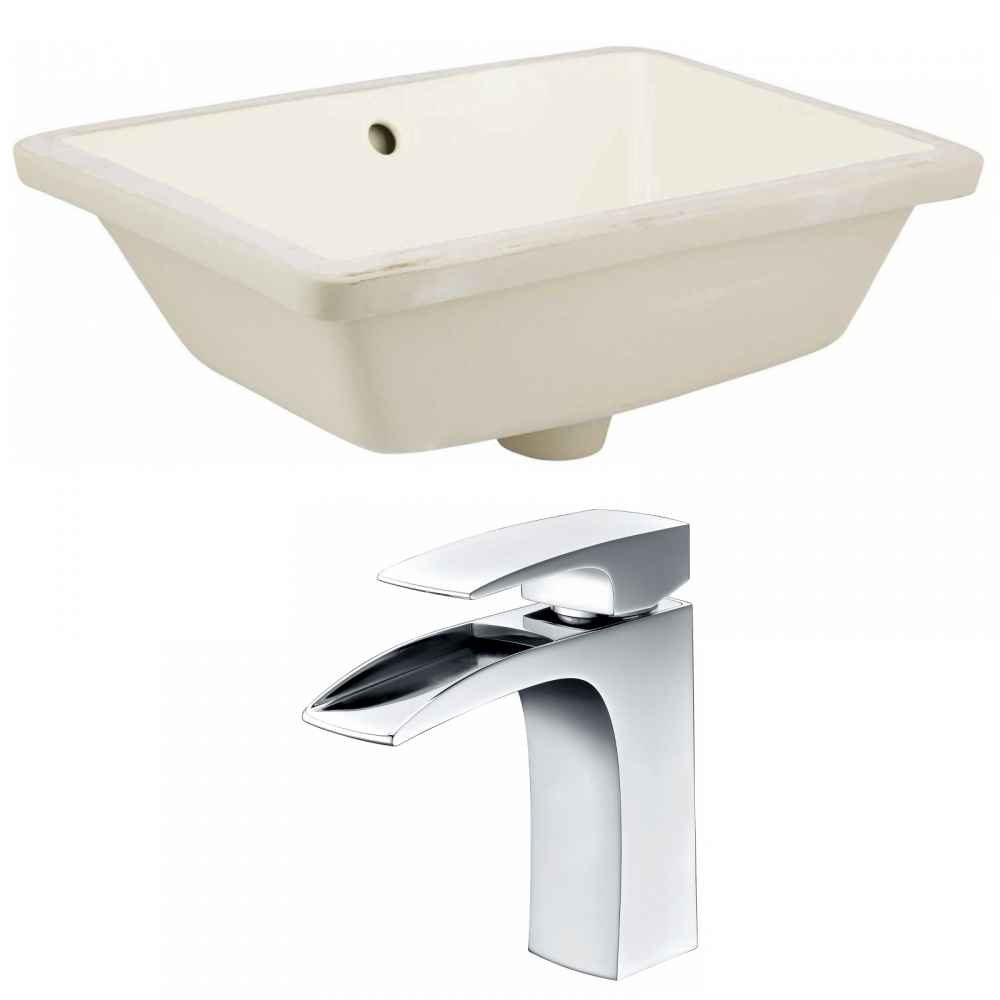 18.25-in. W Rectangle Bathroom Undermount Sink Set In Biscuit - Chrome Hardware