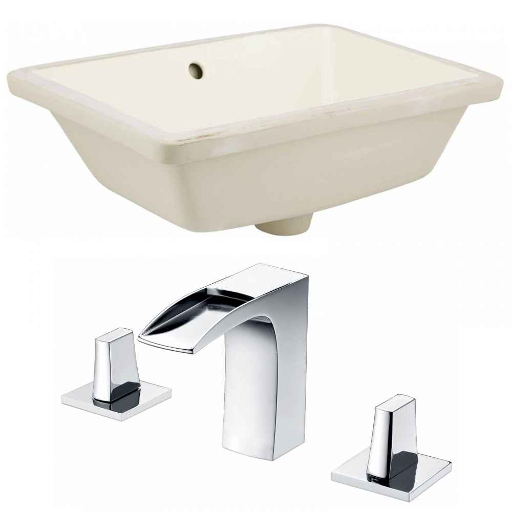 18.25-in. W Rectangle Bathroom Undermount Sink Set In Biscuit - Chrome Hardware