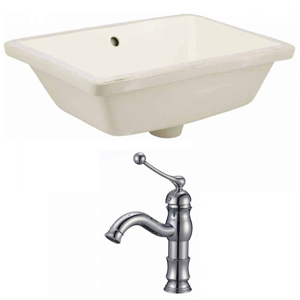 18.25-in. W Rectangle Bathroom Undermount Sink Set In Biscuit - Chrome Hardware