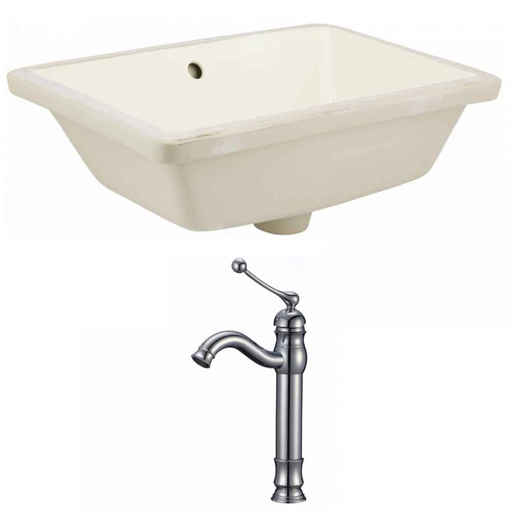 18.25-in. W Rectangle Bathroom Undermount Sink Set In Biscuit - Chrome Hardware