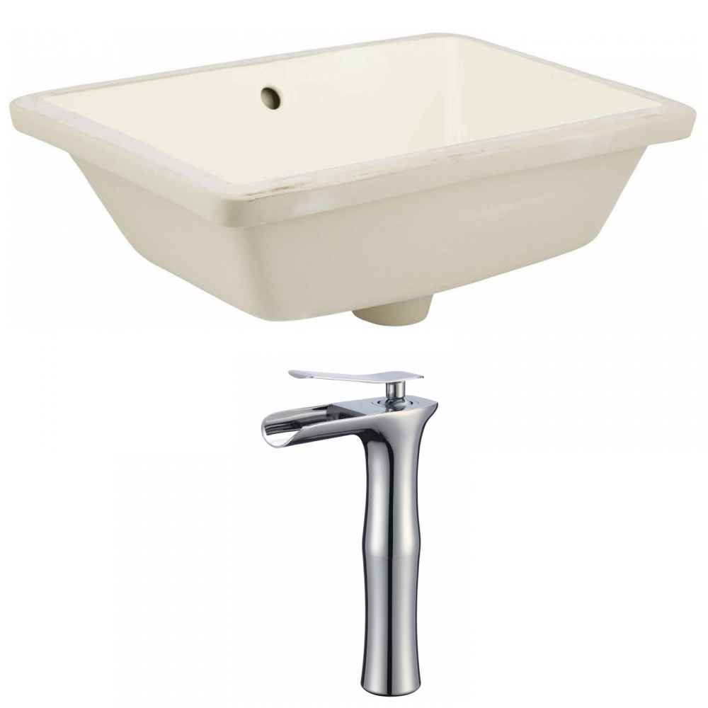 18.25-in. W Rectangle Bathroom Undermount Sink Set In Biscuit - Chrome Hardware
