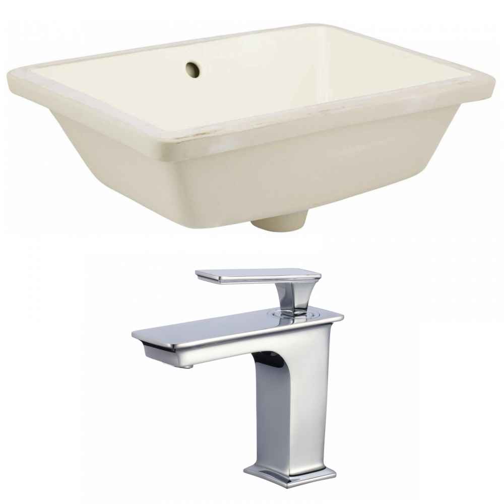 18.25-in. W Rectangle Bathroom Undermount Sink Set In Biscuit - Chrome Hardware