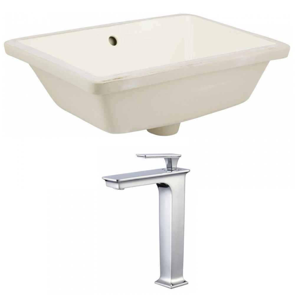 18.25-in. W Rectangle Bathroom Undermount Sink Set In Biscuit - Chrome Hardware